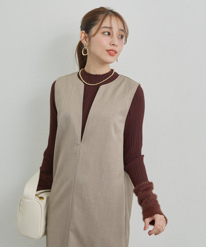 袖部毛絨拼接不規則羅紋針織衫