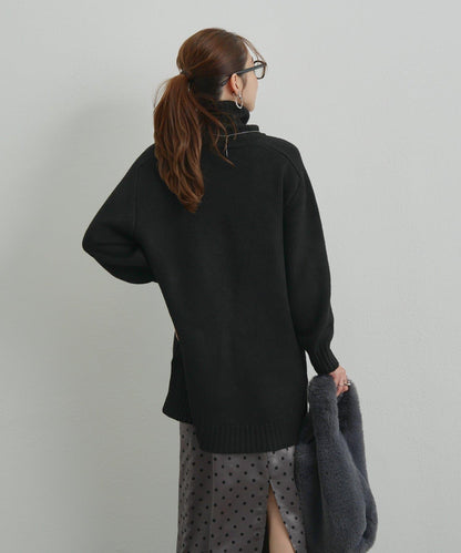 高搭配性羊毛風高領針織長款上衣