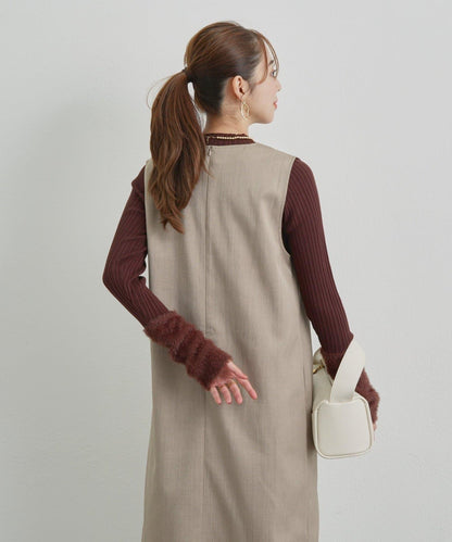 袖部毛絨拼接不規則羅紋針織衫