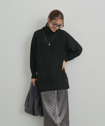 高搭配性羊毛風高領針織長款上衣