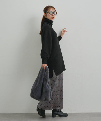 高搭配性羊毛風高領針織長款上衣