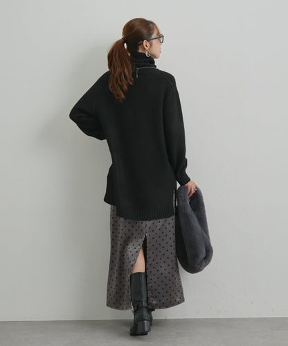 高搭配性羊毛風高領針織長款上衣