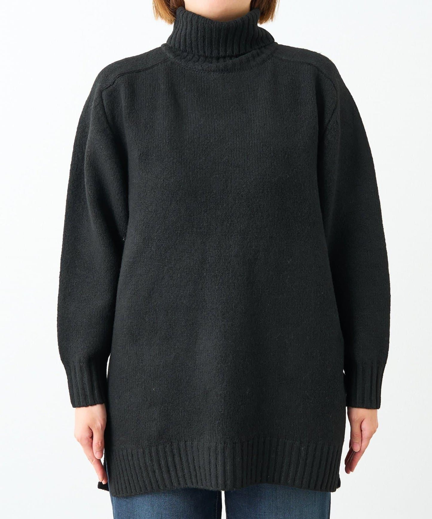 高搭配性羊毛風高領針織長款上衣