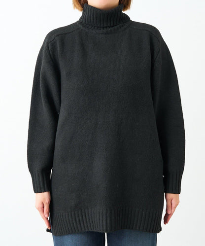 高搭配性羊毛風高領針織長款上衣