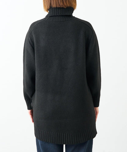 高搭配性羊毛風高領針織長款上衣