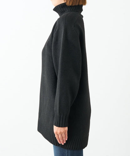 高搭配性羊毛風高領針織長款上衣