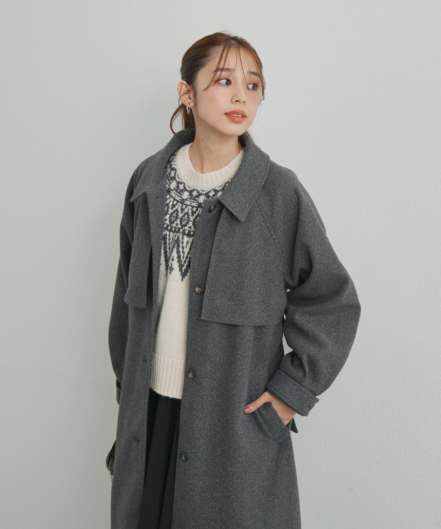 《大人のこなれ感》拼色單排扣長款大衣