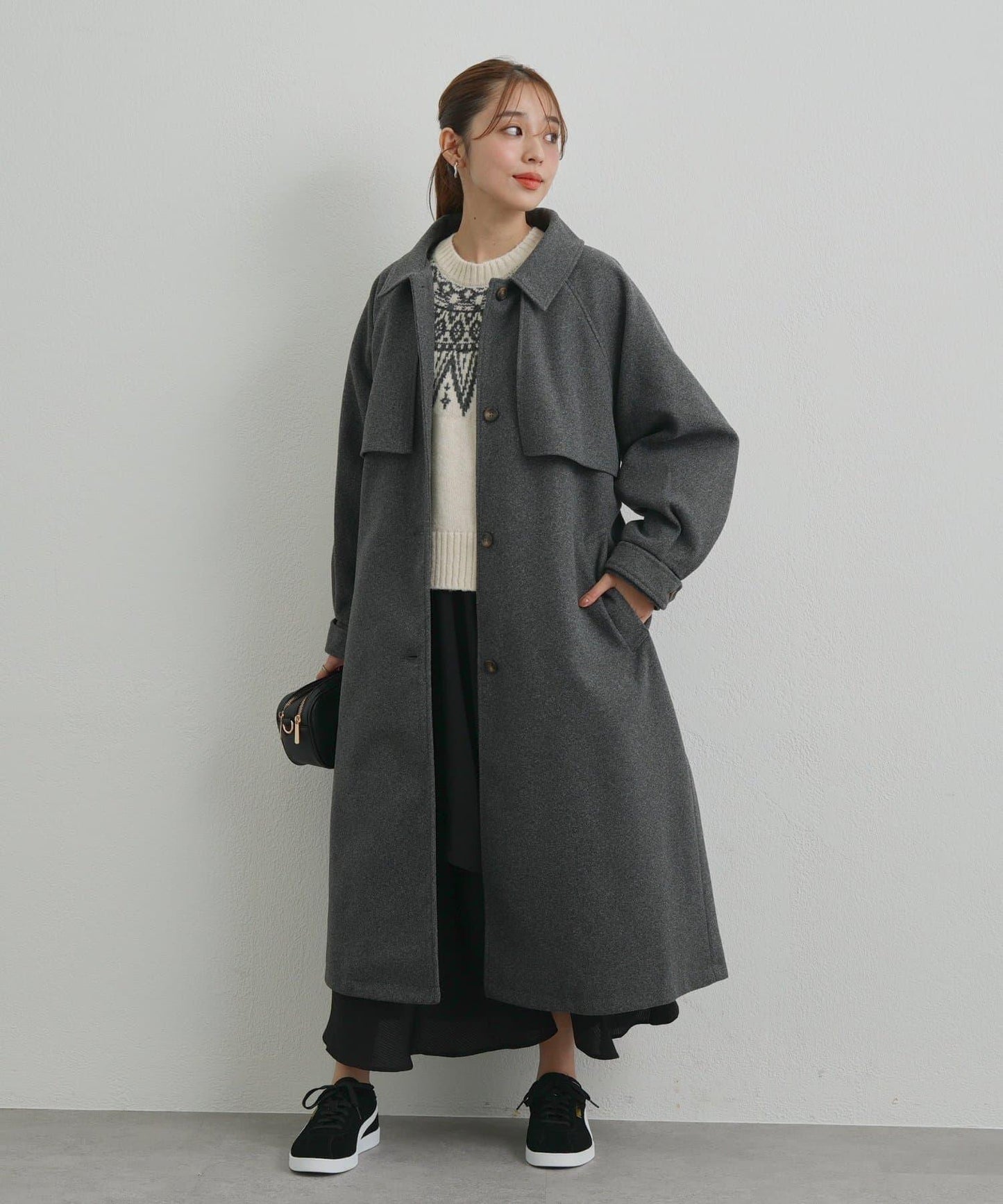 《大人のこなれ感》拼色單排扣長款大衣