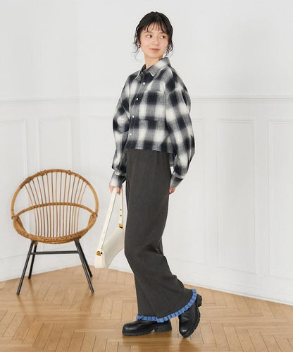 拼色下襬荷葉邊針織休閒褲