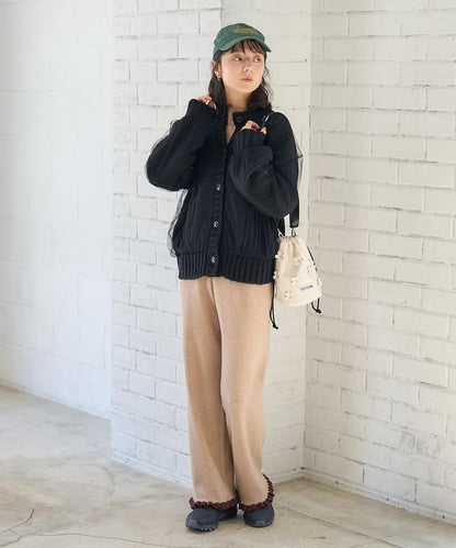 拼色下襬荷葉邊針織休閒褲