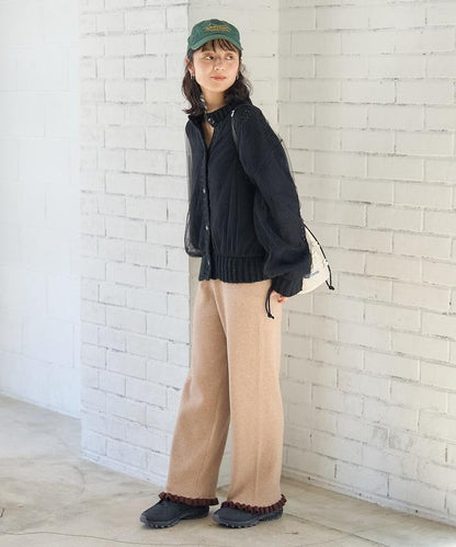 拼色下襬荷葉邊針織休閒褲