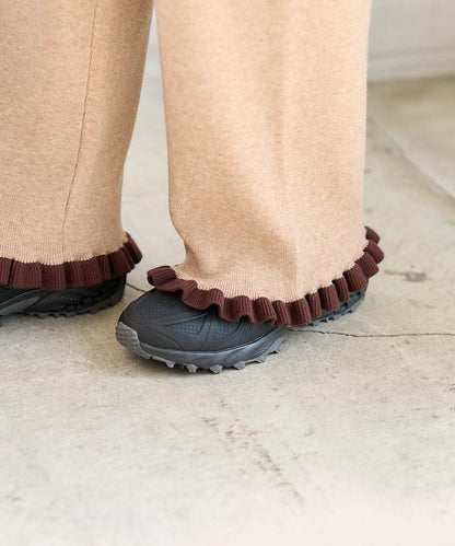 拼色下襬荷葉邊針織休閒褲