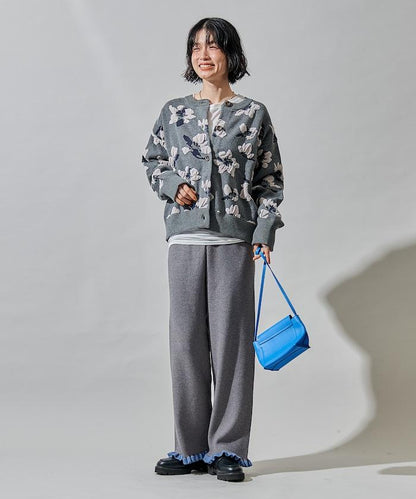 拼色下襬荷葉邊針織休閒褲