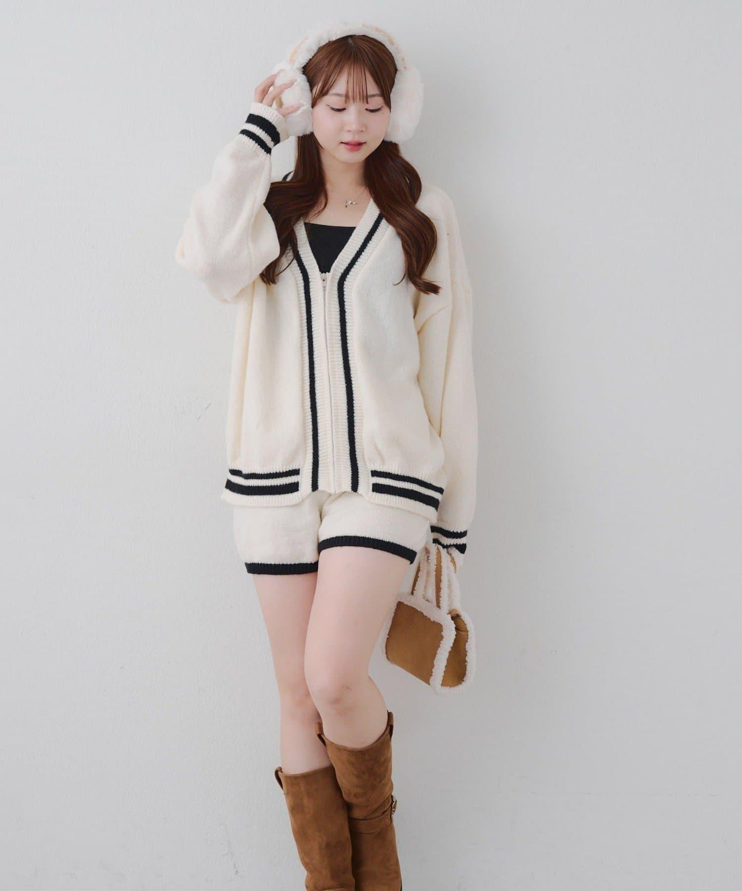 【套裝】拉鍊開衫&針織長褲套裝