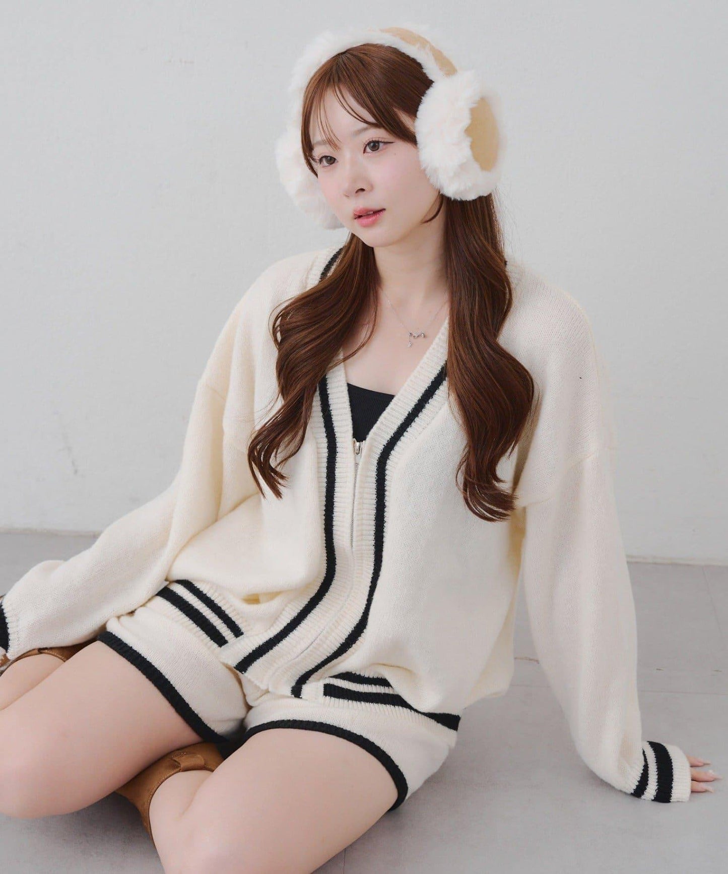 【套裝】拉鍊開衫&針織長褲套裝