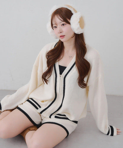 【套裝】拉鍊開衫&針織長褲套裝