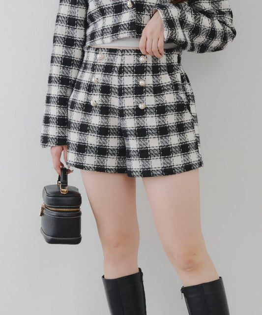 【套裝可搭配】金色紐扣粗花呢短褲