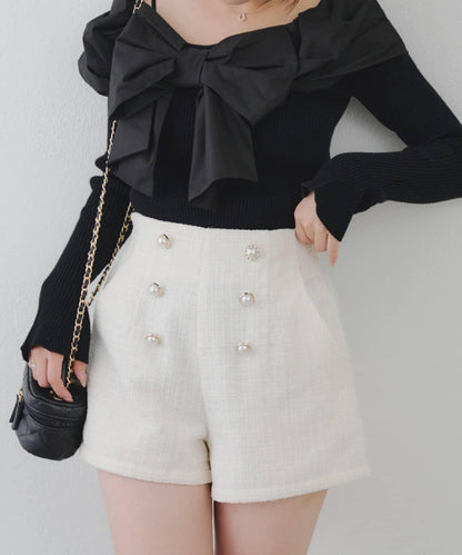【套裝可搭配】金色紐扣粗花呢短褲
