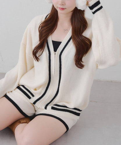 【套裝】拉鍊開衫&針織長褲套裝