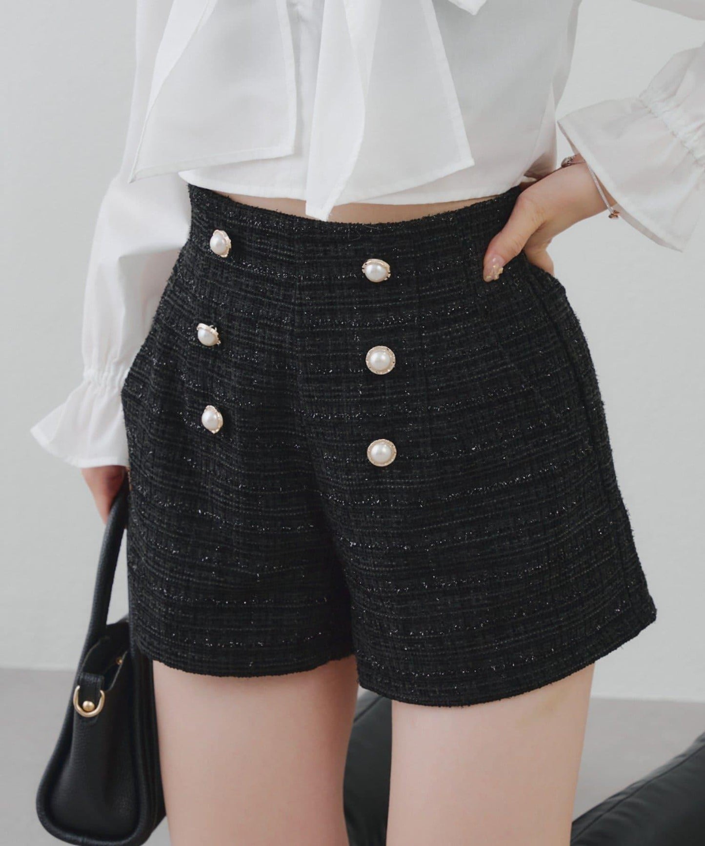 【套裝可搭配】金色紐扣粗花呢短褲