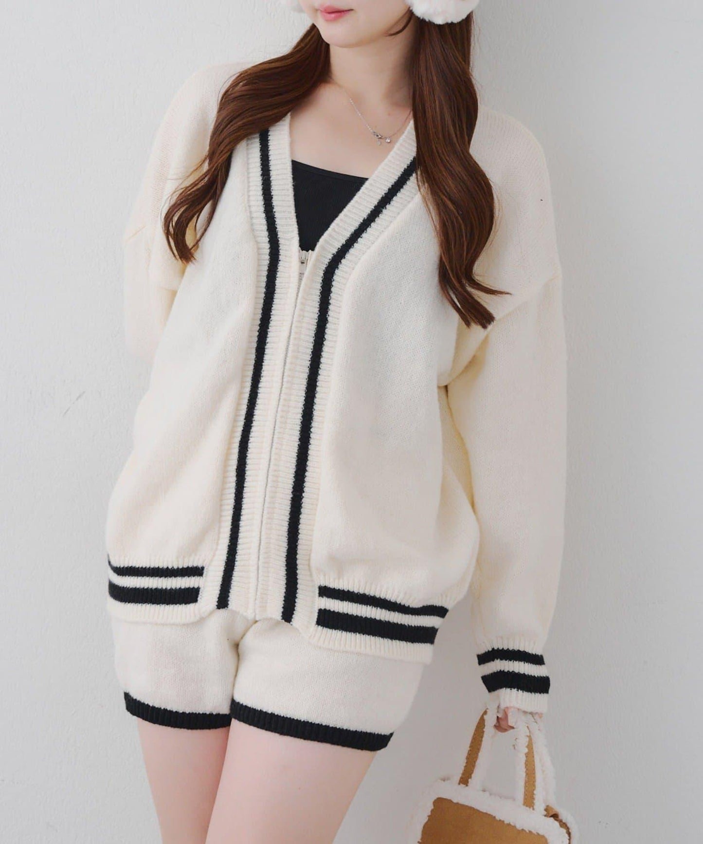 【套裝】拉鍊開衫&針織長褲套裝