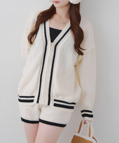 【套裝】拉鍊開衫&針織長褲套裝