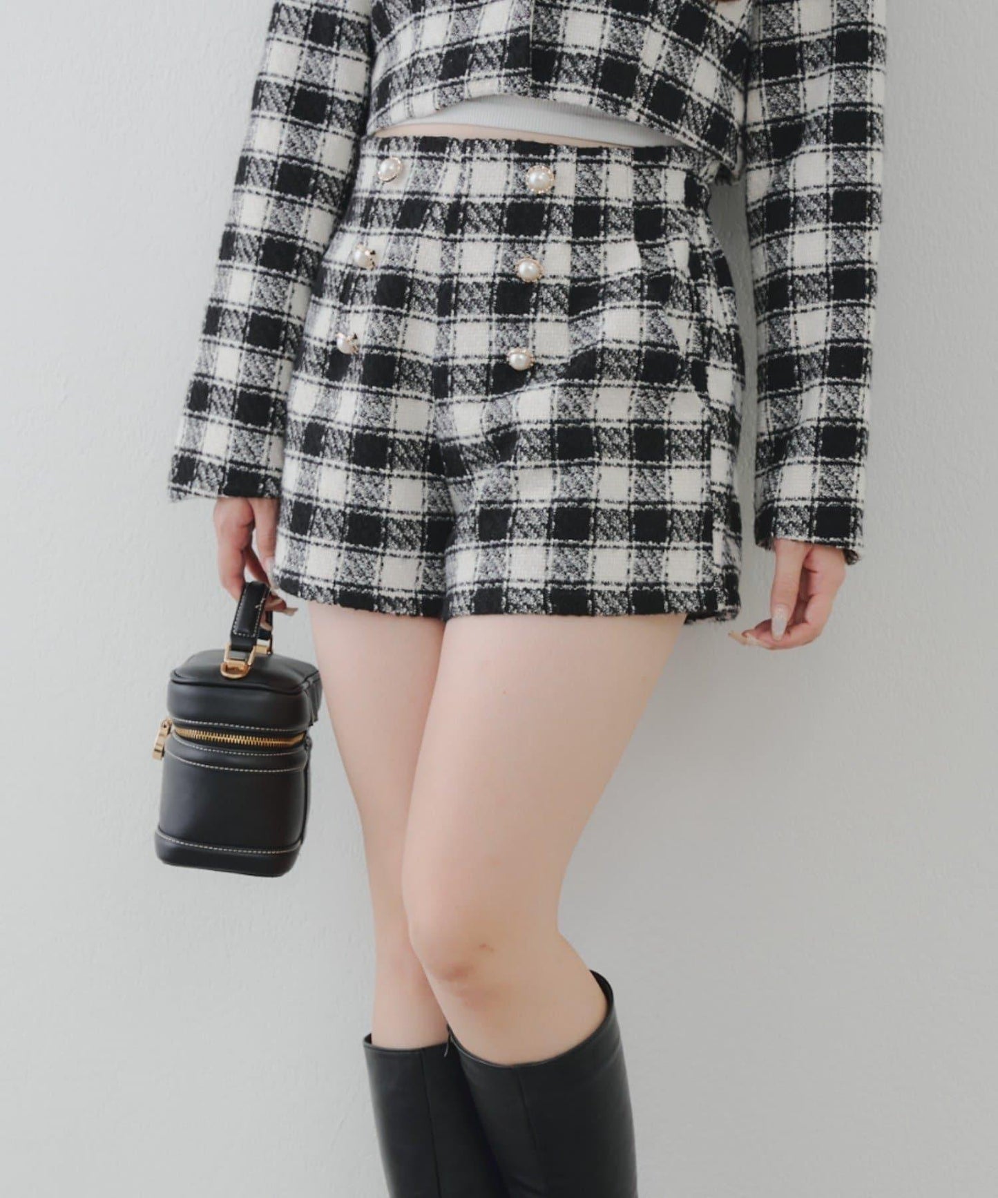 【套裝可搭配】金色紐扣粗花呢短褲