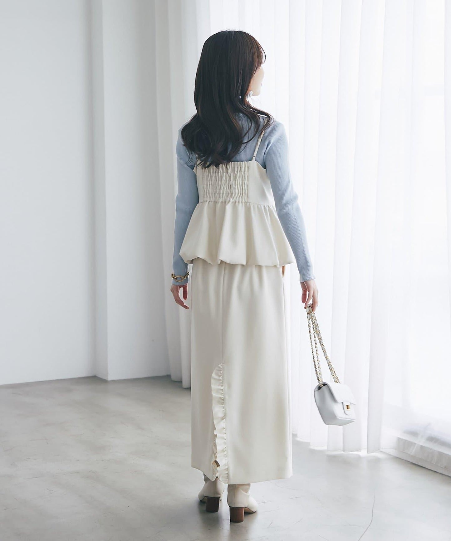 雙層斜紋窄版長裙