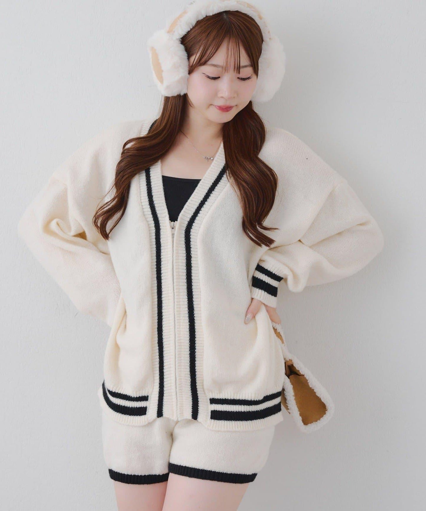 【套裝】拉鍊開衫&針織長褲套裝