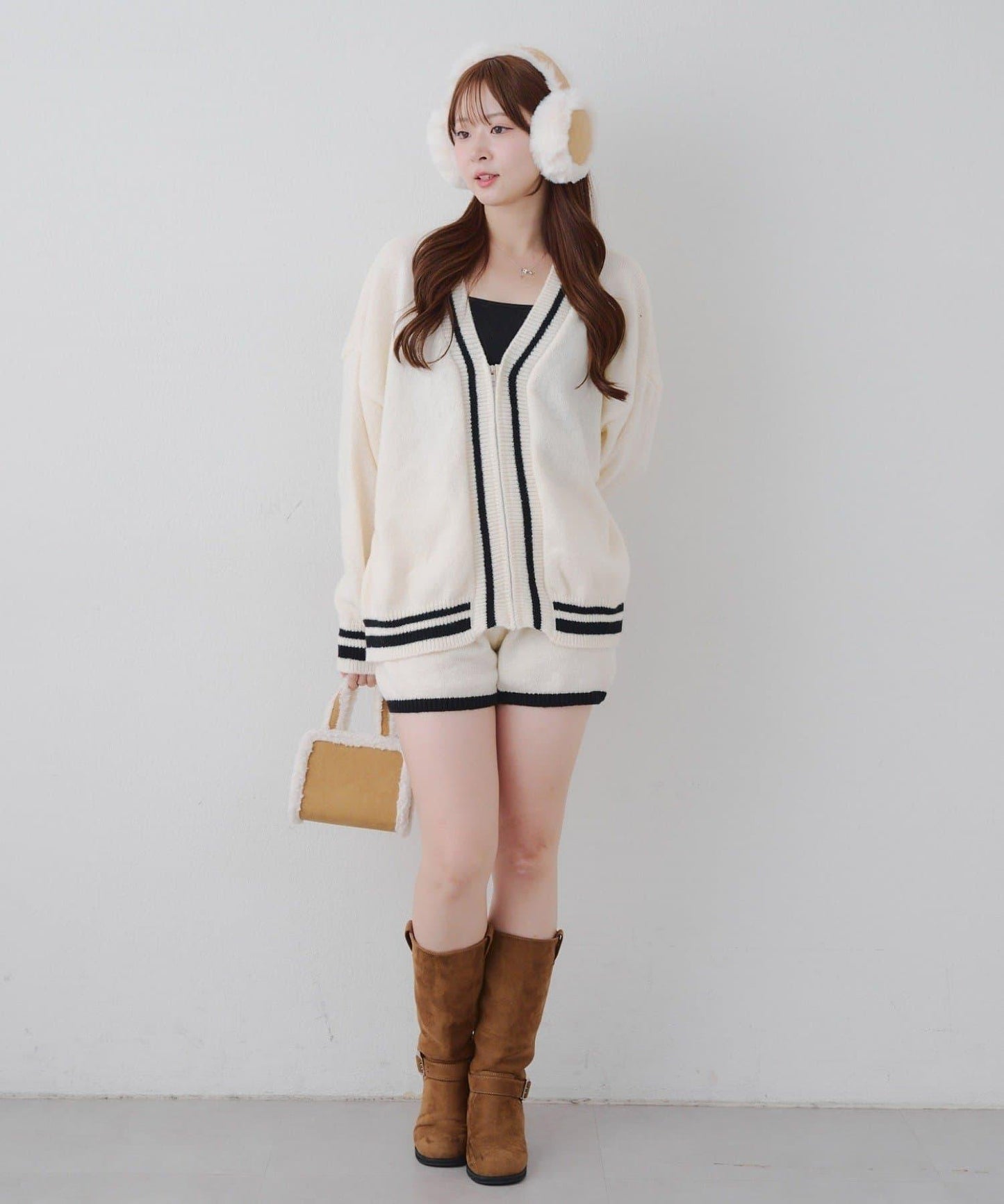 【套裝】拉鍊開衫&針織長褲套裝