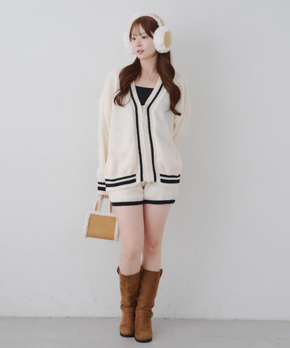 【套裝】拉鍊開衫&針織長褲套裝