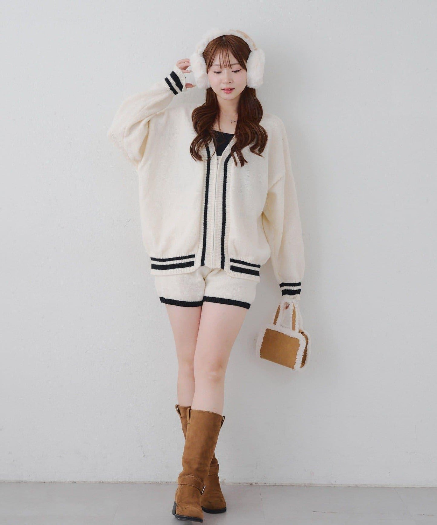 【套裝】拉鍊開衫&針織長褲套裝