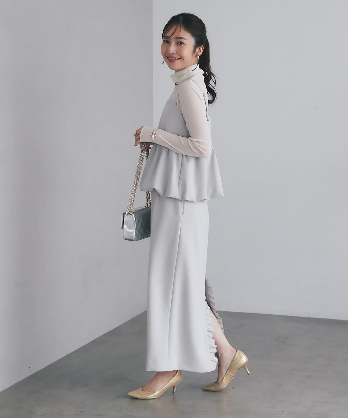 雙層斜紋窄版長裙