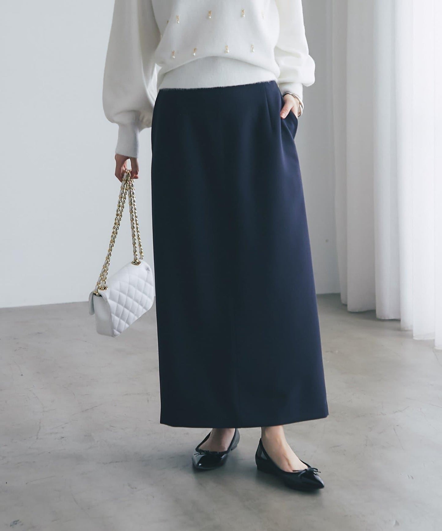 雙層斜紋窄版長裙