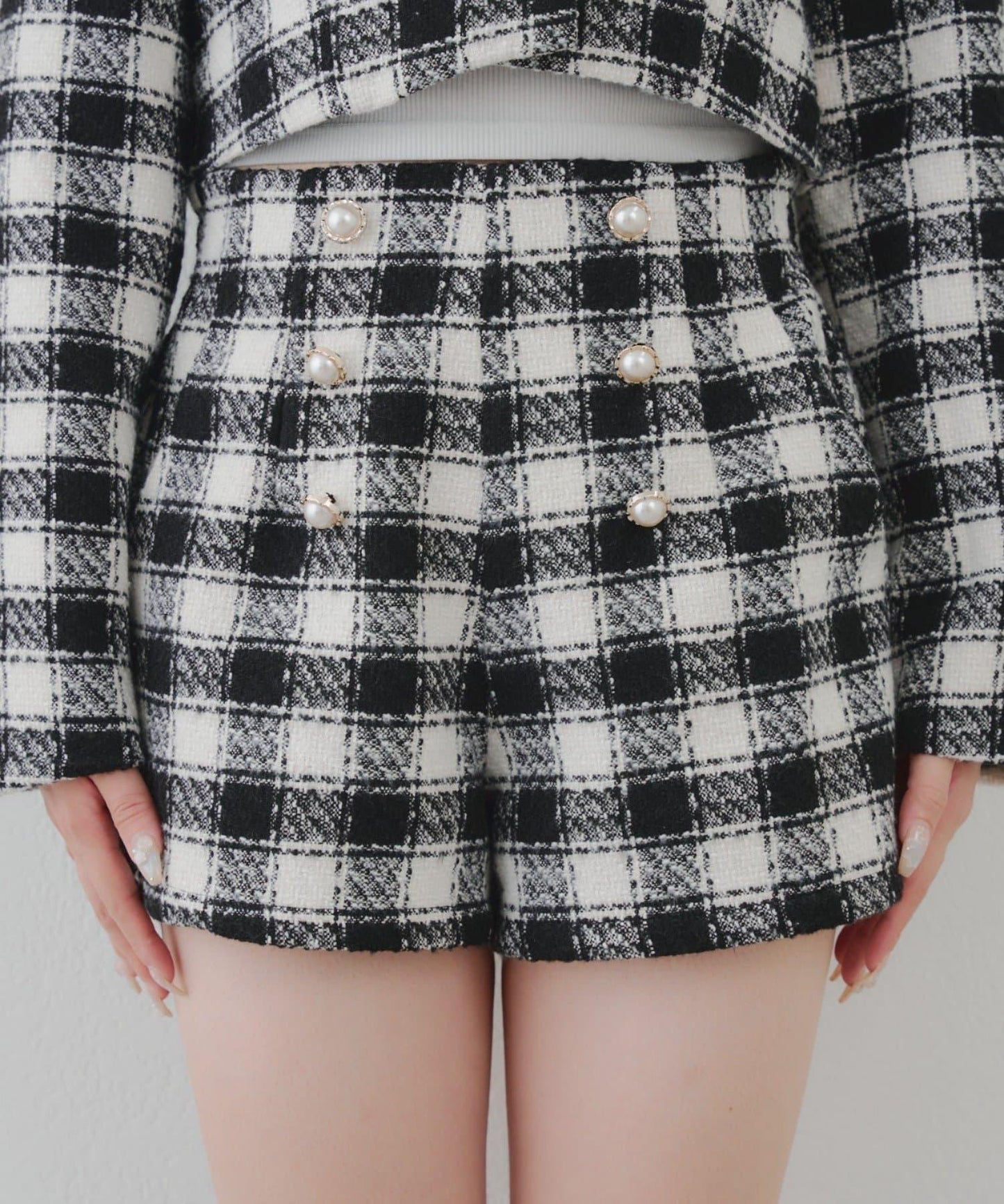 【套裝可搭配】金色紐扣粗花呢短褲