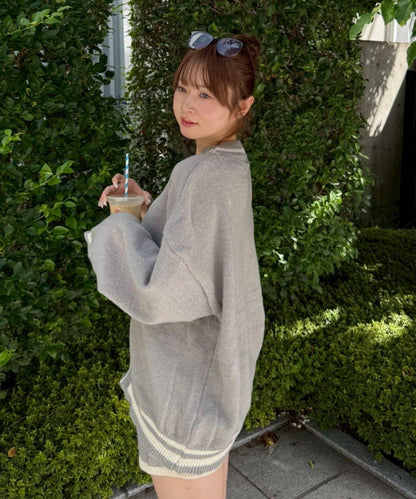 【套裝】拉鍊開衫&針織長褲套裝