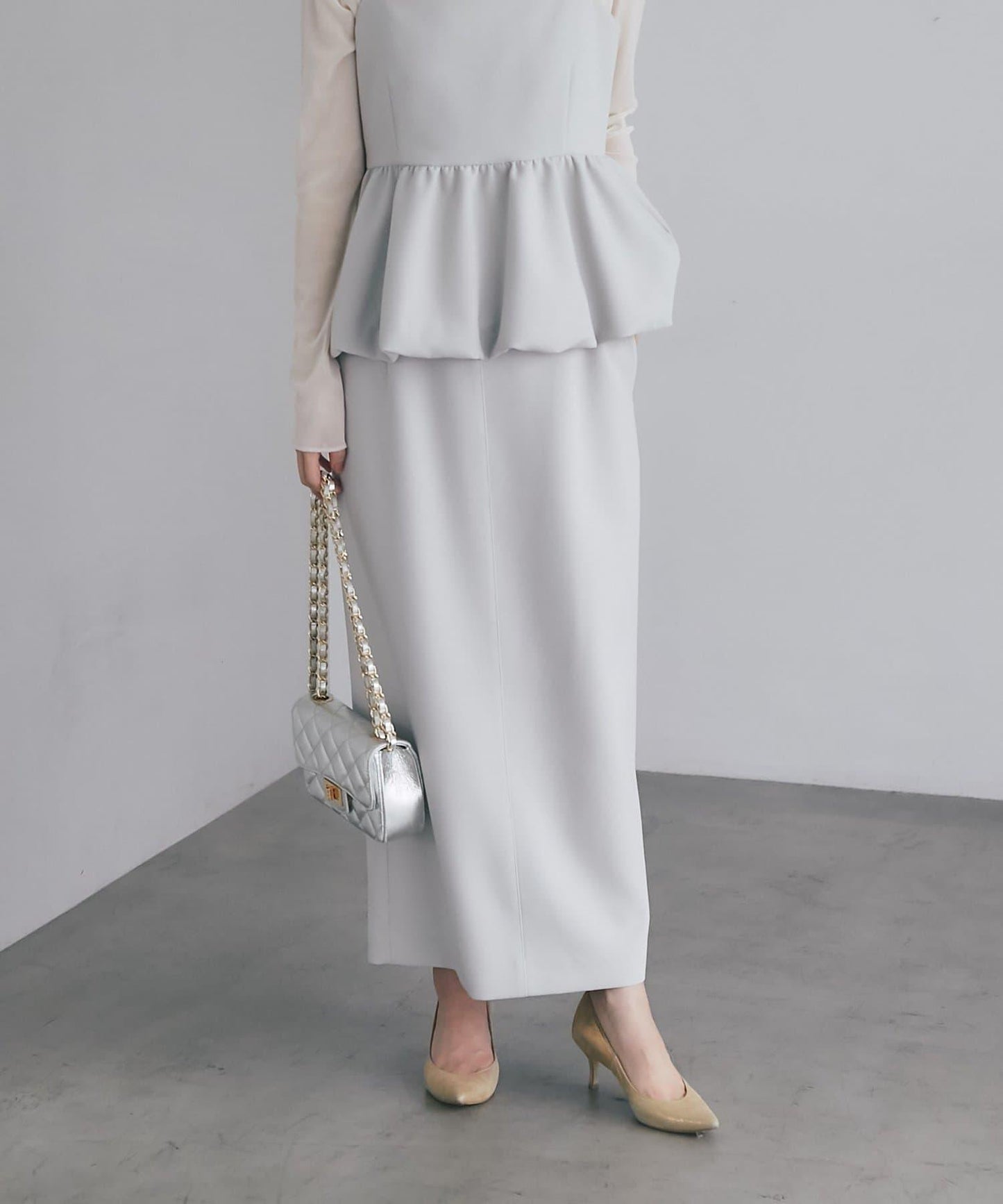 雙層斜紋窄版長裙