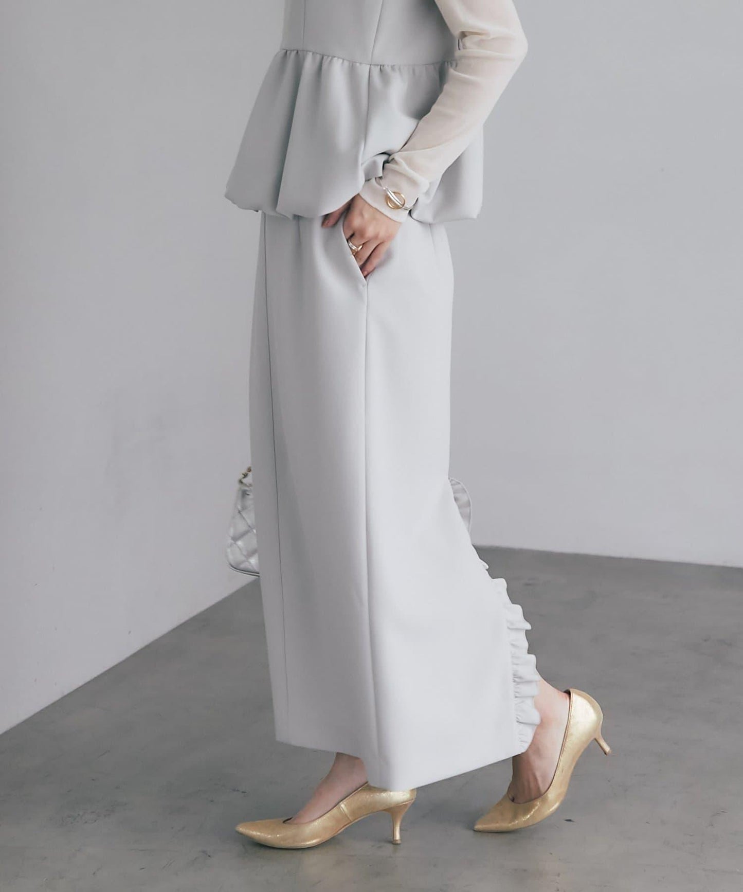 雙層斜紋窄版長裙