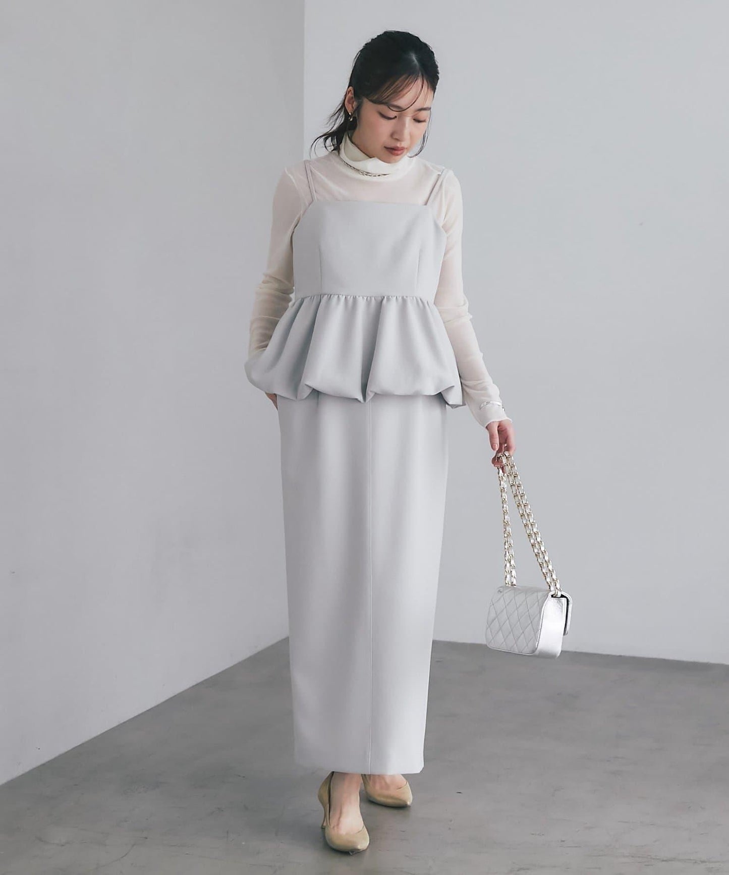 雙層斜紋窄版長裙