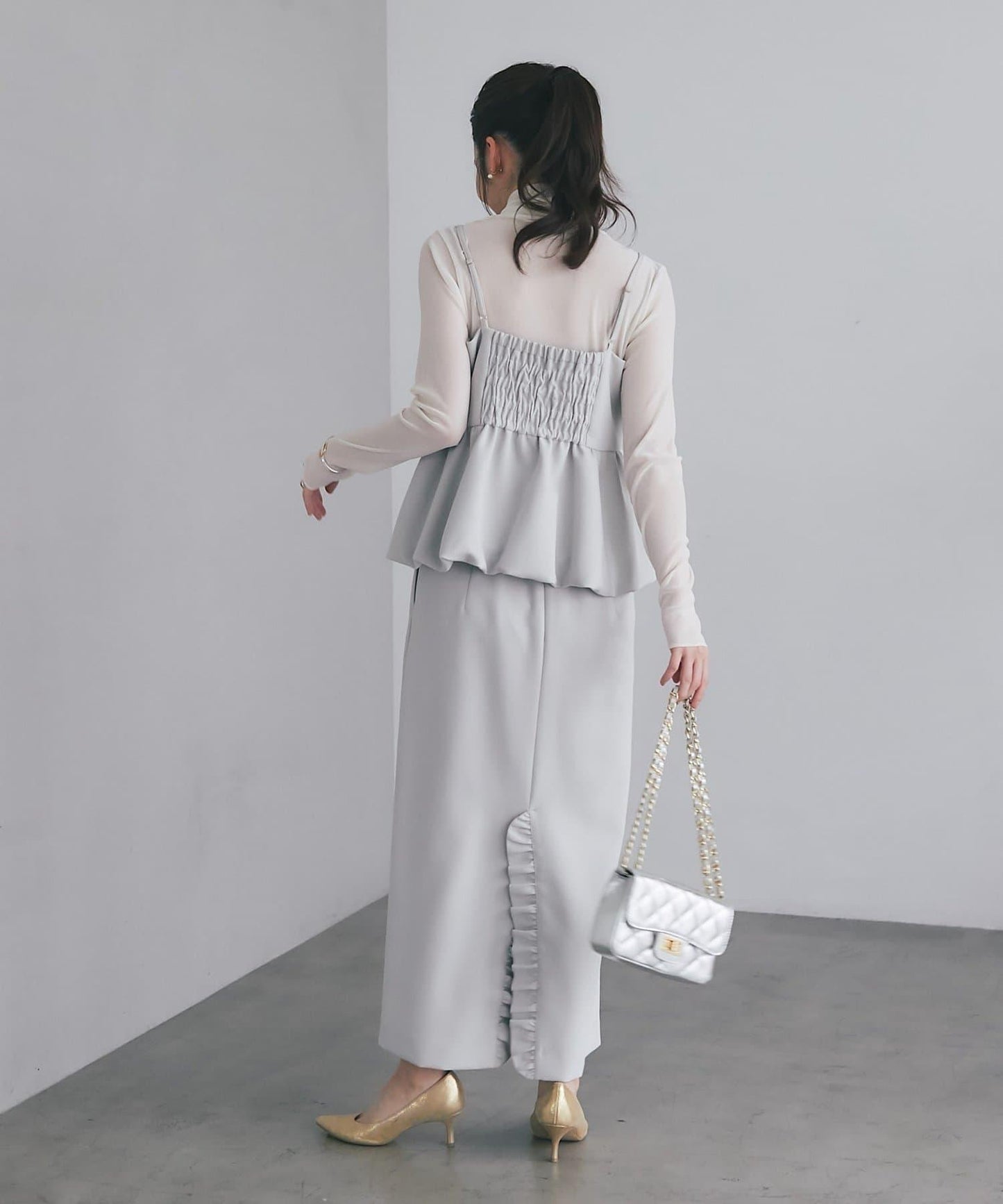 雙層斜紋窄版長裙