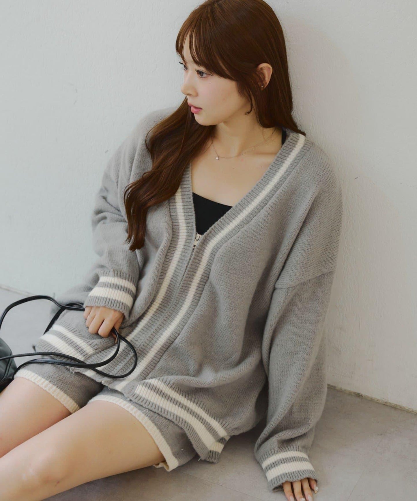 【套裝】拉鍊開衫&針織長褲套裝