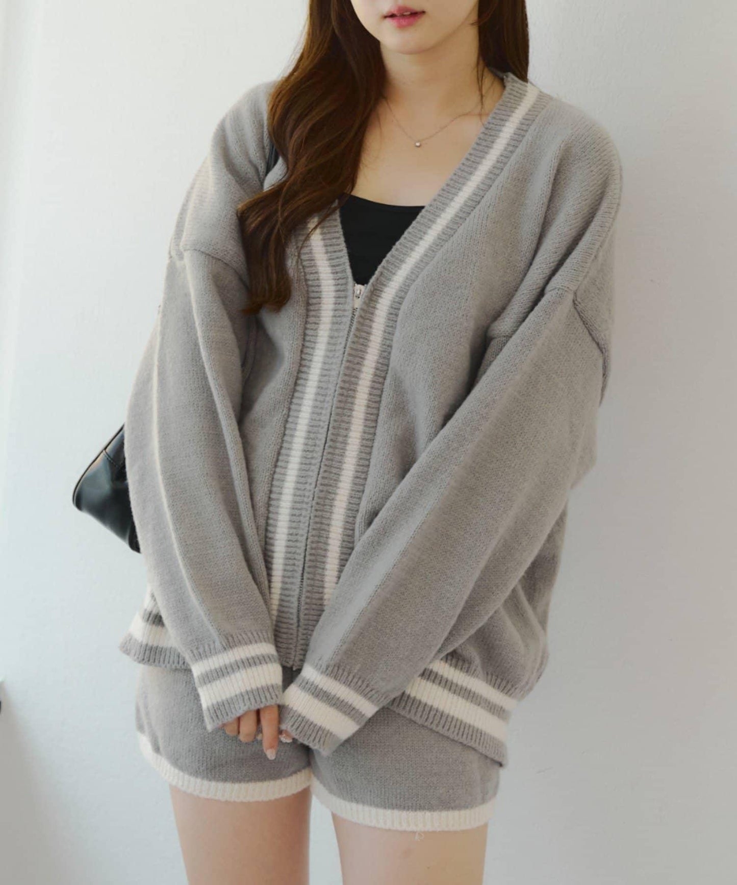 【套裝】拉鍊開衫&針織長褲套裝