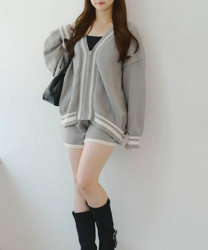 【套裝】拉鍊開衫&針織長褲套裝