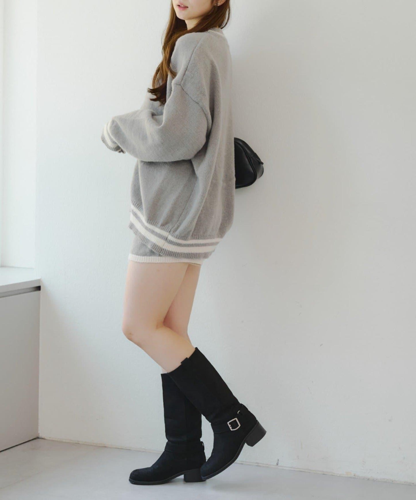 【套裝】拉鍊開衫&針織長褲套裝