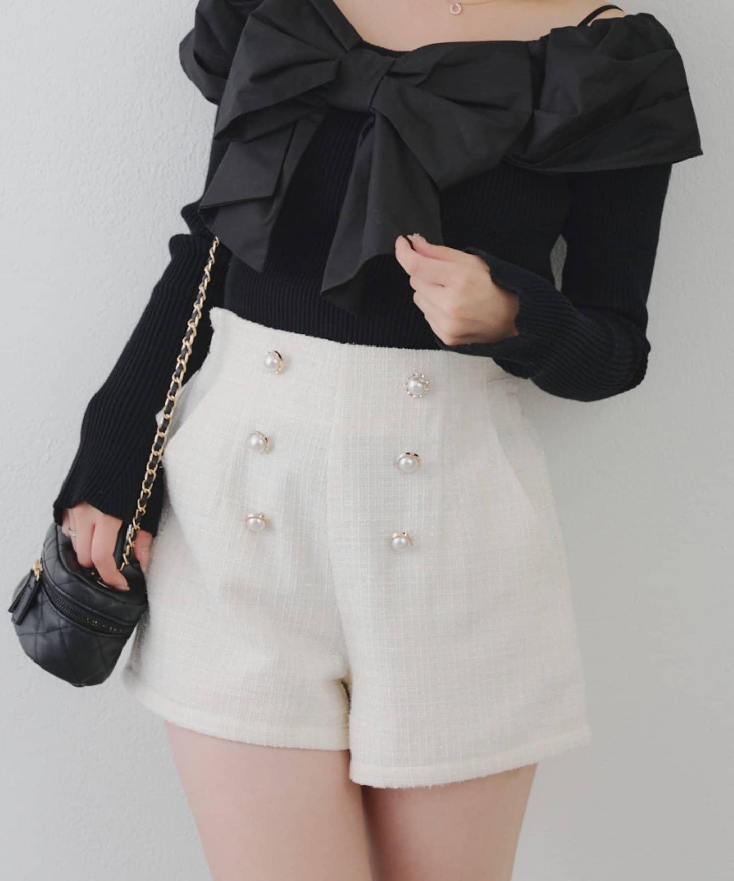 【套裝可搭配】金色紐扣粗花呢短褲