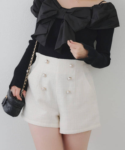 【套裝可搭配】金色紐扣粗花呢短褲
