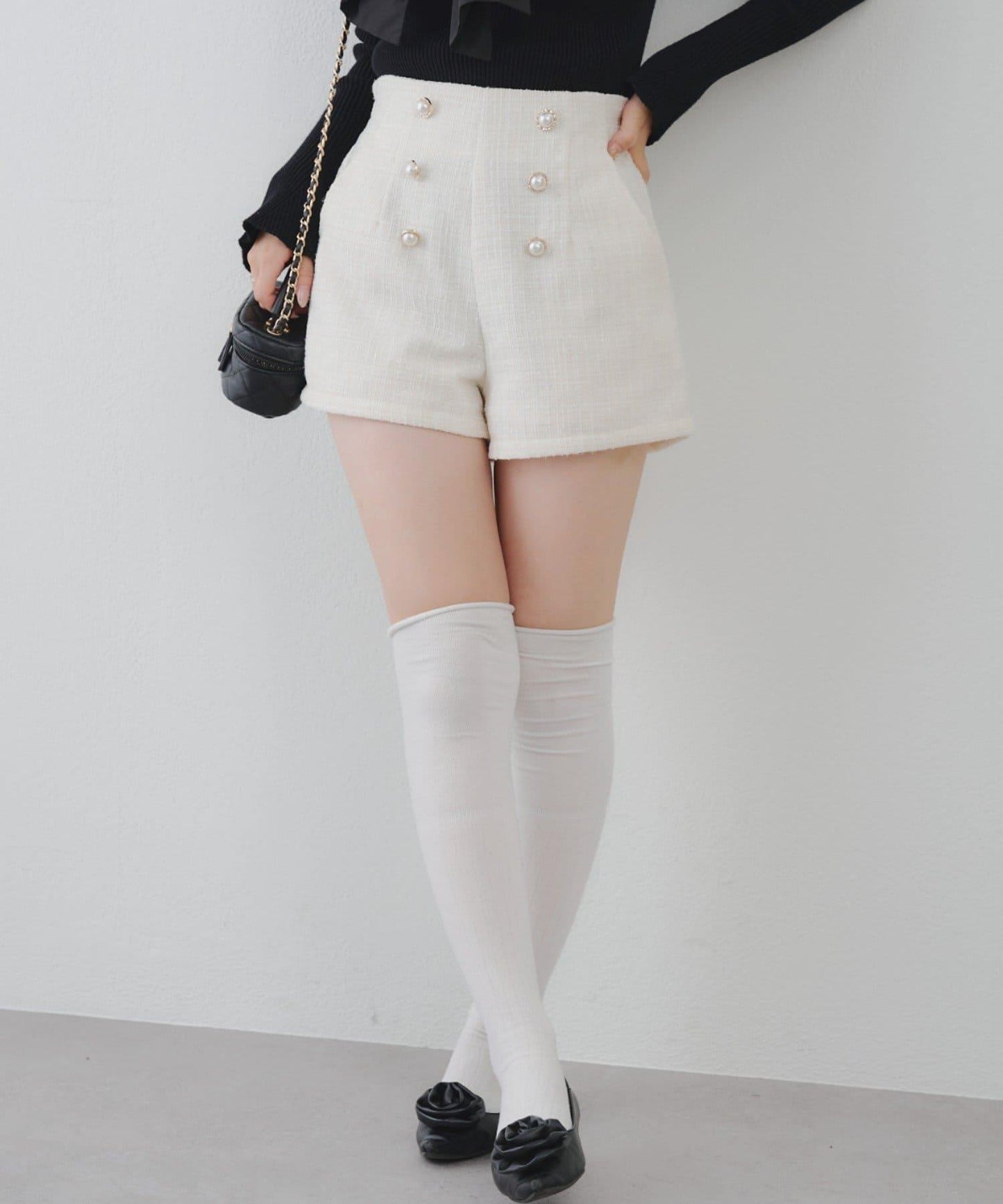 【套裝可搭配】金色紐扣粗花呢短褲