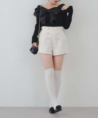 【套裝可搭配】金色紐扣粗花呢短褲