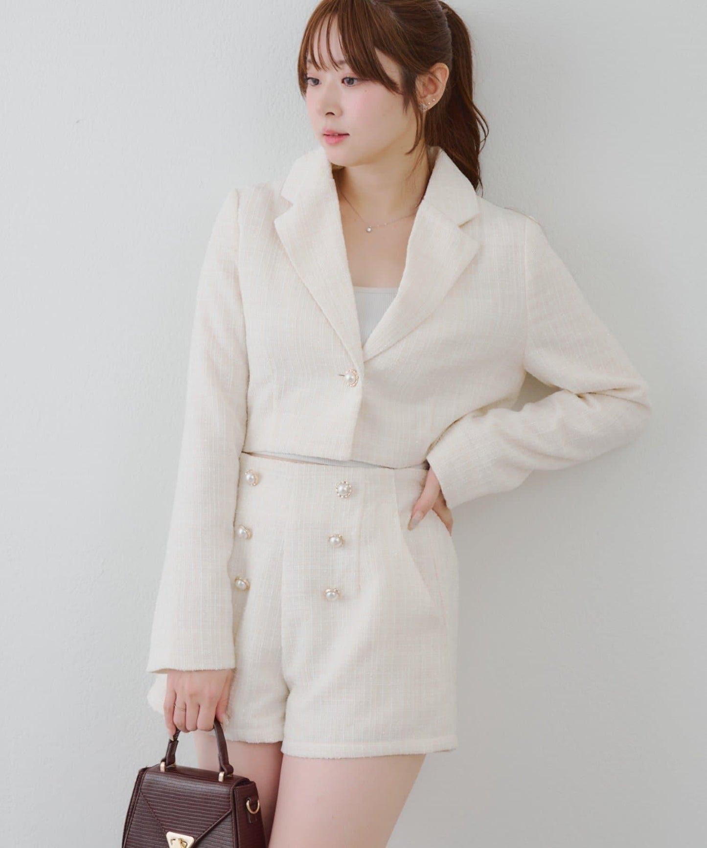 【套裝可搭配】金色紐扣粗花呢短褲