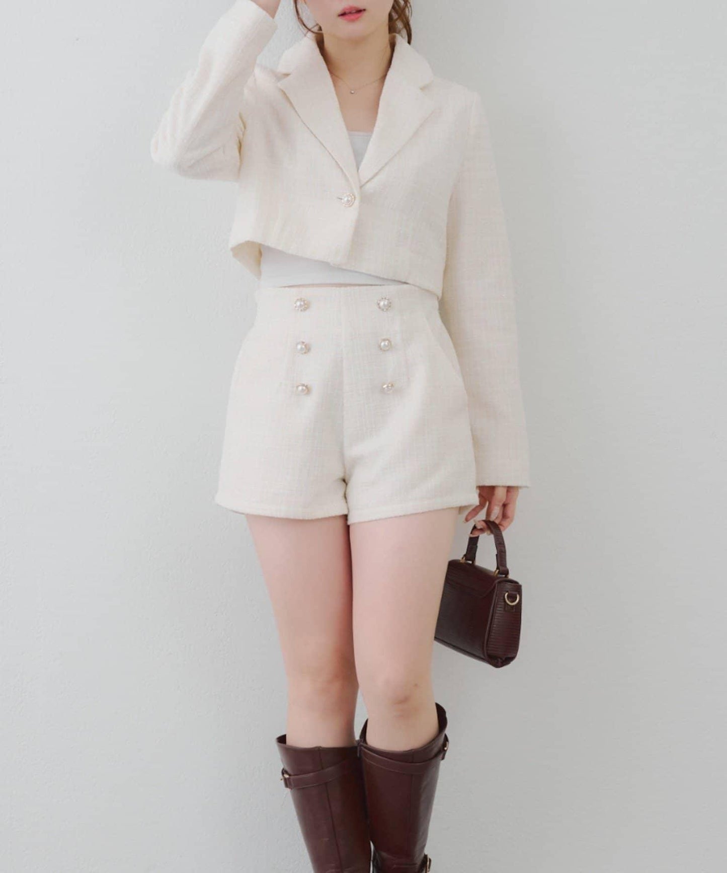 【套裝可搭配】金色紐扣粗花呢短褲